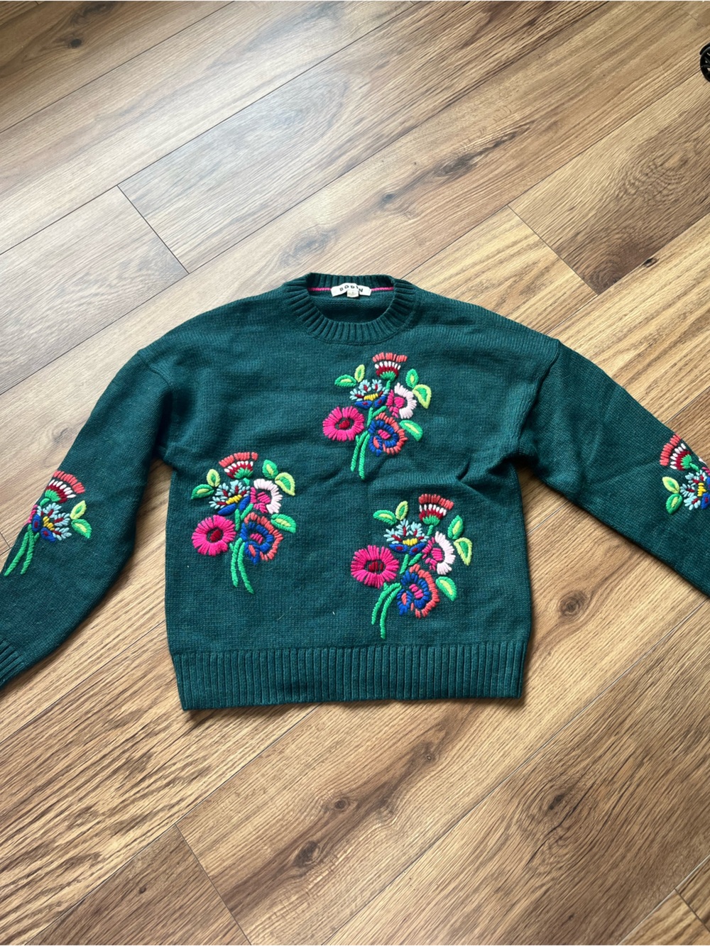 Boden Natalie Embroidered Crewneck Jumper Sweater Emerald Green XS